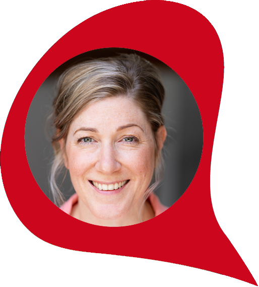 Portrait Ines Honsel in roter Sprachblase der Maya